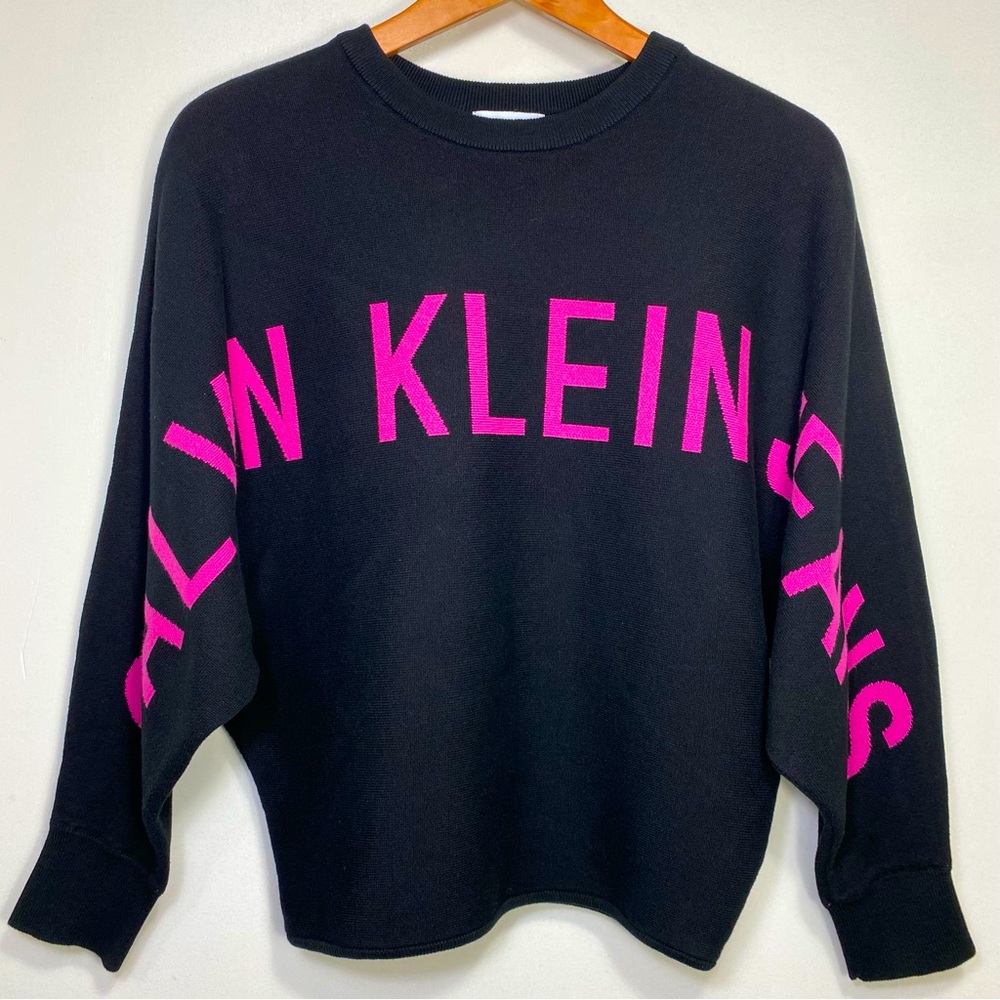 Calvin Klein Jeans 100% Cotton Knit Oversized Traveling Logo Pullover Sweaters S